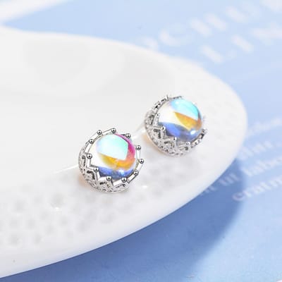 925 Sterling Zilver Piercing Maansteen Kroon Rond Stud Oorbellen Voor Vrouwen Sieraden Pendientes Oorbellen Eh057 white