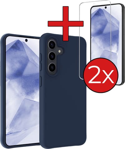 Hoesje - Met 2x Screenprotector - Geschikt voor Samsung Galaxy A55 - Sterk & Shockproof - Telefoon Hoes - Back Cover - Siliconen Case - Telefoonhoes - Donkerblauw