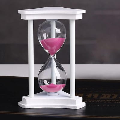 Zandloper Timer - Decoratief Zanduurwerk - Koken Spelletjes Leren - Houten Frame - 60 Minuten - Wit Frame Roze Zand