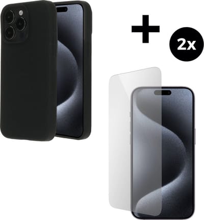 Mobiparts Silicone Cover MagSafe hoesje geschikt voor Apple iPhone 15 Pro Max - MagSafe - met 2 Screenprotectors van Gehard Glas - Zwart