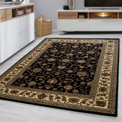 Marrakesh Nimrud Oosters Vloerkleed Zwart – Laagpolig Tapijt- 120x170 CM