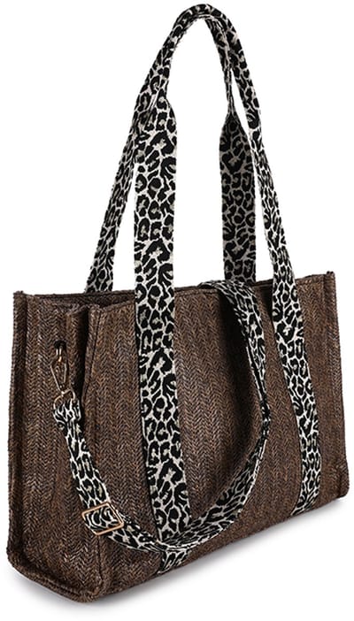 Luxe Shopper Zomertas met Luipaard Motief Band - Stijlvolle Strandtas - Grote Modieuze Schoudertas Dames - 40 x 29 cm - Bruin 2