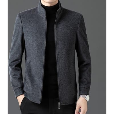 Heren Opstaande Kraag Wollen Jas Herfst en Winter Nieuwe Koreaanse Versie van Zakelijk Casual Verdikte Jas 4XL grijze kleur
