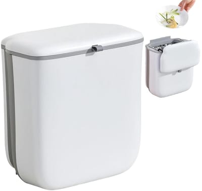 Keuken Compostbak - Afvalemmer Deksel - Afval Scheiden - Opvouwbaar Ontwerp - 10 Liter - Wit
