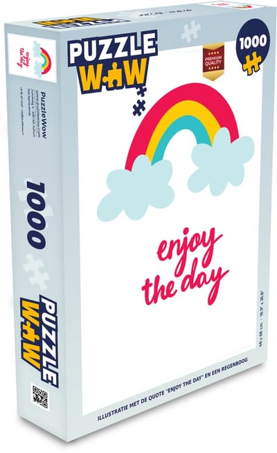 Puzzel Illustratie met de quote "Enjoy the day" en een regenboog - Legpuzzel - Puzzel 1000 stukjes volwassenen