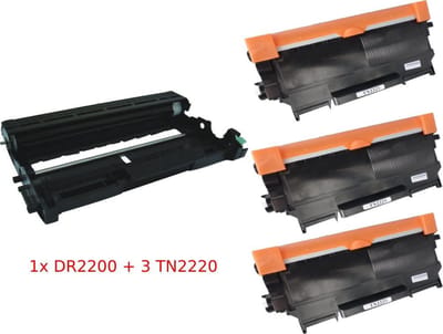 KATRIZ® Huismerk Set – 1x DRUM DR2200 + 3x TONER TN2220|4-delige set | Geschikt voor Brother HL-2240/2240D/2250DN/2270DW/MFC-7360/MFC-7460DN/MFC-7860D/DCP-7060/DCP-7065DN | (4stuks)