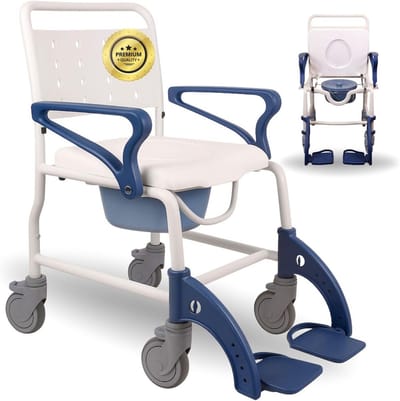 OrtoPrime Shower Chair for Seniors Shower Chair with Wheels and Brakes Adult Arm Feet Portable Shower Chair Seniors Bathroom Chair with Toilet