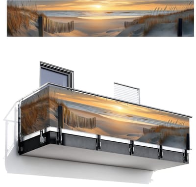 Balkonscherm 500x100 cm - Balkonposter Strand - Duinen - Zonsondergang - Balkon scherm decoratie - Balkonschermen - Balkondoek zonnescherm