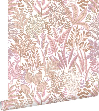 ESTAhome behang tropische bladeren en bloemen roze en paars - 50 x 900 cm - 131666