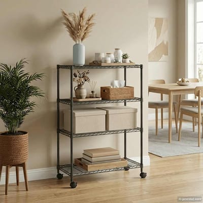 vidaXL Opbergrek 4-laags met wielen 200 kg 90x35x142 cm zwart