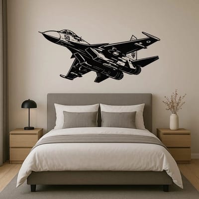 Sukhoi SU-34 Wanddecoratie Hout – Straaljager Muurdecoratie – Lasergesneden Vliegtuig Design – Uniek Cadeau voor Luchtvaartliefhebber – Mancave & Kantoor Decoratie – 75 cm Breed