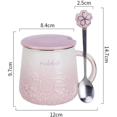 Relief Konijn Mok met Deksel Lepel Schattig Cartoon Dier Keramische Waterbeker Grote Capaciteit Kantoor Koffiekop 420ml