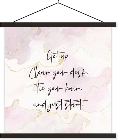 Posterhanger incl. Poster 60x60 cm - Schoolplaat - Studenten - Quotes - Motivatie - Marmer - Textielposter - Zwarte latten