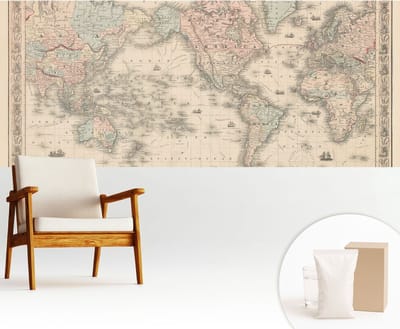 Wallfluent Behang - Historische kaart Muurbehang - 250x104 cm - Beige Behang - Voor liefhebbers van abstracte kunst en geometrische vormen - Behang Voor de woonkamer, voor het kantoor, voor de hal - Wanddecoratie Kaarten