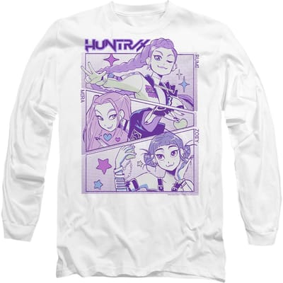 K-Pop Demon Hunters Unisex Adult Huntr/X Anime T-shirt met lange mouwen (Wit)