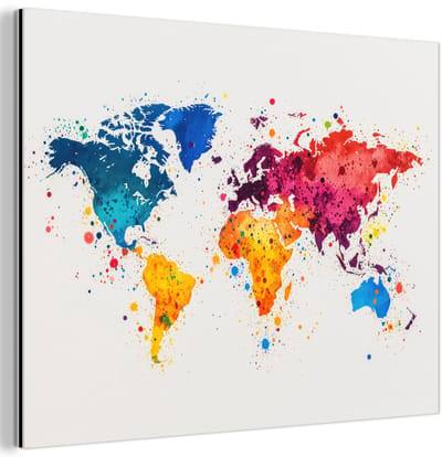 Aluminium schilderij 80x60 cm - Wanddecoratie metaal - Wereldkaart - Graffiti - Kleurrijk - Metalen muurdecoratie woonkamer - Decoratie industrieel - Foto op dibond - Industriële accessoires slaapkamer