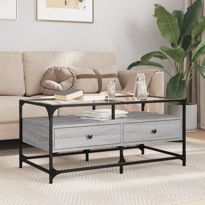 vidaXL - Salontafel - met - glazen - blad - 98,5x50x45 - cm - staal