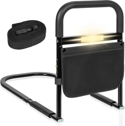 Verstelbare Bedhekje van 47-55 cm voor Ouderen, Valbescherming, Stabiliteit en Veiligheid met Antislip Handgreep, LED Verlichting en Opbergtas