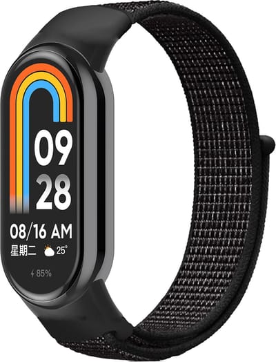 By Qubix - Sport loop nylon bandje - Zwart gemêleerd - Geschikt voor Xiaomi Smart Band 8 / 9 / 10