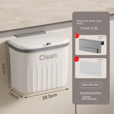 Eenvoudige keukenprullenbak Huishoudelijk toilet Badkamer wandmontage Gat Grote capaciteit Waterdichte dragende stofbak S-26.5*16*22cm wit