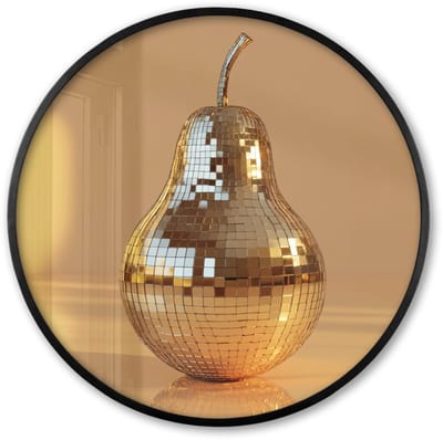 Poster in lijst Rond - Fotolijst 60x60 cm - Posters - Goud - Disco - Glitter - Peer - Ronde posterlijst zwart - Decoratie - Wanddecoratie woonkamer - Muurdecoratie slaapkamer