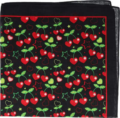 Haarsoires Haarband Bandana Zakdoek 55cm – Kersen Print – Zwart Rood - Multifunctioneel Accessoire voor Haar, Festivals en Mode - One Size & Unisex