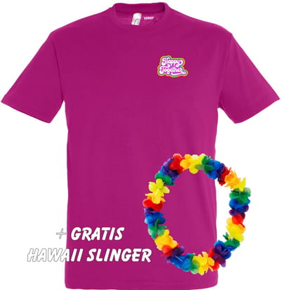 T-shirt Happy Together Regenboog klein | Love for all | Gay pride | Regenboog LHBTI | Fuchsia | maat XS