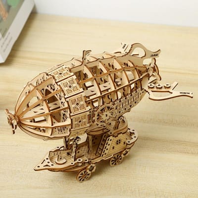 3D Houten Puzzel Luchtballon Modelbouw Kits voor Volwassenen DIY Handwerk Mechanische Hersenkraker Bouwpakket beige