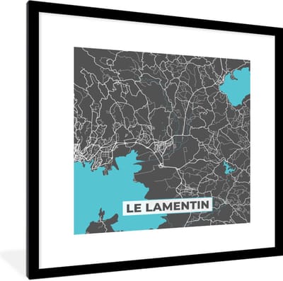 Fotolijst incl. Poster - Le Lamentin - Stadskaart - Kaart - Frankrijk - Plattegrond - 40x40 cm - Posterlijst