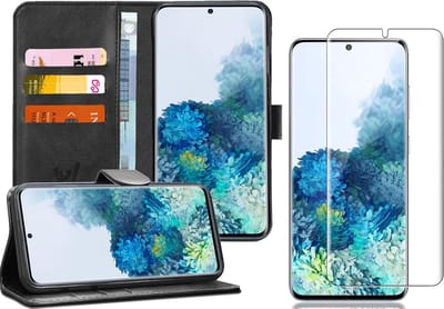 Hoesje geschikt voor Samsung Galaxy S20 Plus - Screen Protector GlassGuard - Book Case Kunstleer Pasjeshouder Zwart & Screenprotector