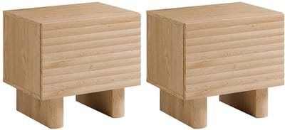 Vente-unique Set van 2 nachtkastjes met 1 deurtje - MDF - Kleur: houteffect - LUDIMA