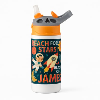 Retro Vintage Design Drinkfles – Stijlvolle Fles voor Nostalgische Liefhebbers - Waterfles voor kinderen (wit/oranje)