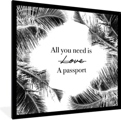 Fotolijst incl. Poster - Spreuken - Quotes - All you need is a passport - Paspoort - 40x40 cm - Posterlijst