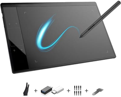 KAD® Tekentablet - Professioneel Tekenpad voor Design - Tekentablet met 4 Touch-Sensor Toetsen - Zwart - 25cm x 25cm x 1cm