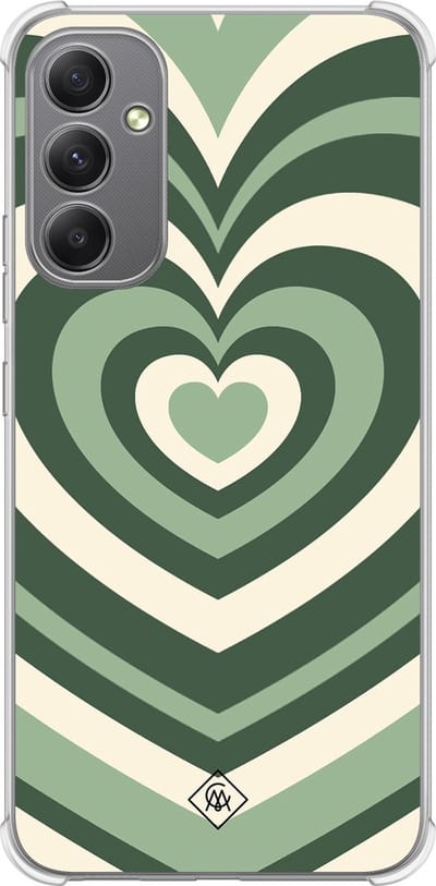 Casimoda® hoesje - Geschikt voor Samsung Galaxy A34 - Groen Hart Swirl - Shockproof case - Extra sterk - TPU/polycarbonaat - Groen, Transparant