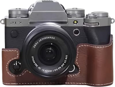 Beschermende Camera Tas voor Fuji XT5 - Op maat gemaakte PU Leren Halve Case met Open Onderkant en Handvat, Compacte Draagoplossing voor Fotografie en Reisgebruik