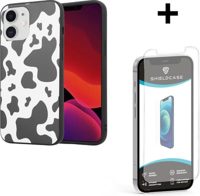 ShieldCase Holy Cow case geschikt voor Apple iPhone 12 / 12 Pro - 6.1 inch + glazen Screen Protector - hoesje met koeien print - koe
