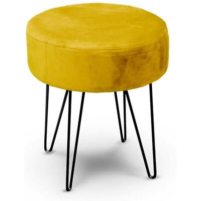 Unique Living - velvet kruk Davy - oker geel - metaal/stof - D35 x H40 cm