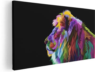 Artaza Canvas Schilderij Leeuw - 40x20 cm - Klein - Wanddecoratie Abstract - Muurdecoratie Pop Art - Schilderijen Op Canvas