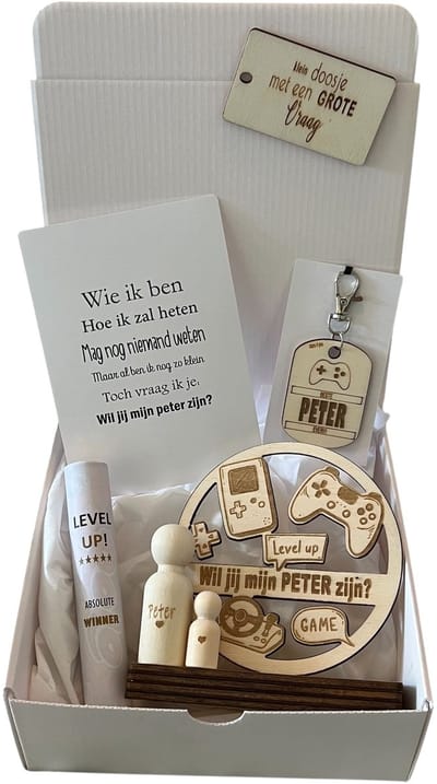Geschenkbox wil jij mijn PETER zijn? | oker | GAMES | liefste peter | peter vragen | meter worden | peetoom vragen | peetoom worden | cadeau | geschenkdoos | giftbox