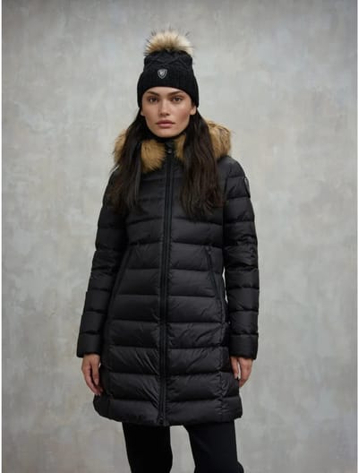 Longline Padded Coat Wo - Black Jackets