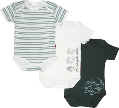 Bianco Blu Ökotex - Baby Romper - per 3 stuks - Grijs/Wit - Maten: 50/56