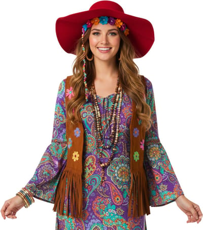 Hippie Flaphoed – Rood – Jaren 70 - Hippie & Flower Power - Unisex - Maat 59