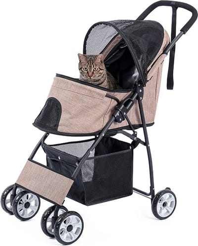B.O.S. Hondenbuggy - Honden wagen - Opvouwbaar - Inklapbaar - Parkeerrem - Opbergruimte - Met Gaas venster - Huisdier wandelwagen - Honden en katten