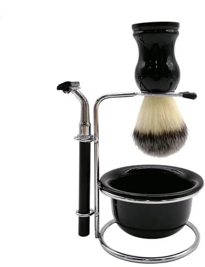 4-in-1 Heren Scheerset - scheerkwast- scheermes-RVS houder- cadeautip