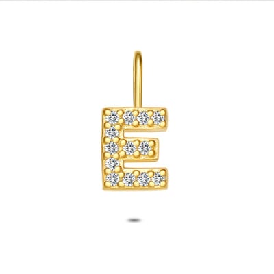 Twice As Nice Hanger in 18kt verguld zilver, letter E met steentjes