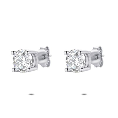 Twice As Nice Oorbellen in zilver, 1 zirkonia, 7 mm