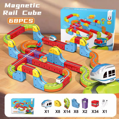 Magische Elektronische Trein Rail Kubus Speelgoed Voor Kinderen Doe-het-zelf Montage Spoorbaan Auto Bouwsteen Set Educatief Speelgoed Kerstcadeaus