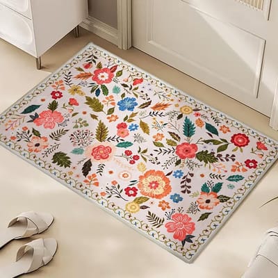 Dailygoods- Vloerkleed Vintage - Wasbaar - Antislip - Laagpolig - Bloemenpatroon - 100 x 66 cm - Zacht en comfortabel - Tapijt