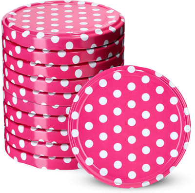 KADAX Schroefdeksel met diameter van 82 mm, metalen twist-off-deksel, reservedeksel voor inmaakpotten en weckpotten, deksel met 6 inkepingen (10 stuks, roze gestippeld)